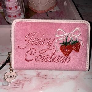 Juicy Couture Cherry Blossom Retro Strawberry Velour ZA Bifold Wallet